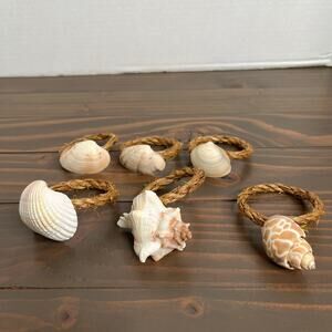 Set of 6 Seashell Jute Napkin Rings Coastal Beach Tableware